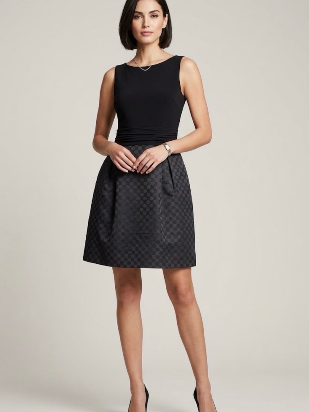 Lauren Ralph Lauren Sleeveless Fit & Flare Dress Jacquard Dot Skirt Sz 6